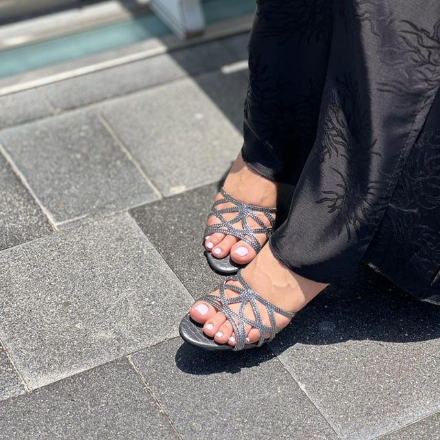 Maha Handcrafted Grey Pencil Heel Sandals