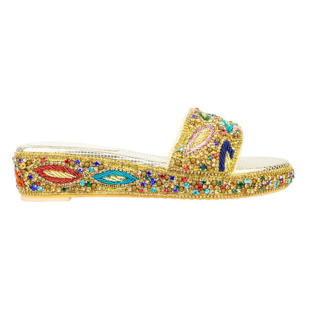 Handcrafted Gold Multicolour Wedge Sandals