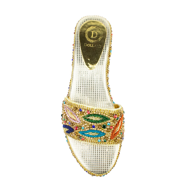 Handcrafted Gold Multicolour Wedge Sandals