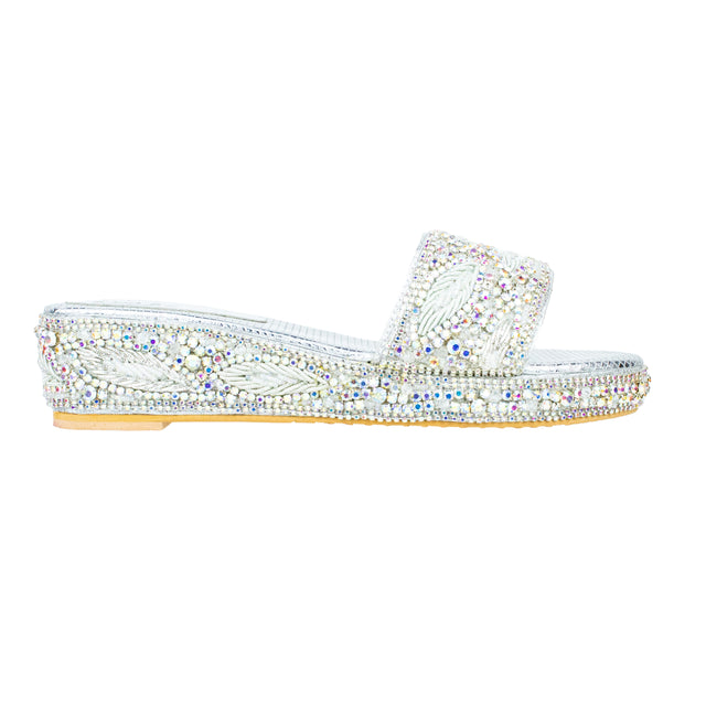 Handcrafted Glitter Silver Wedge Sandals