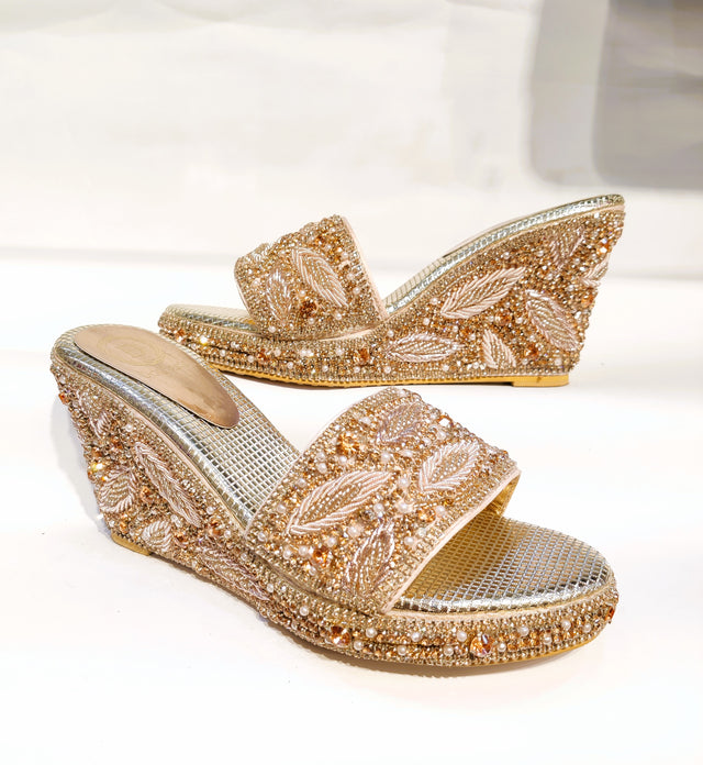 Rose Crystal Embellished Elegant Heel sandals Handcrafted Wedge