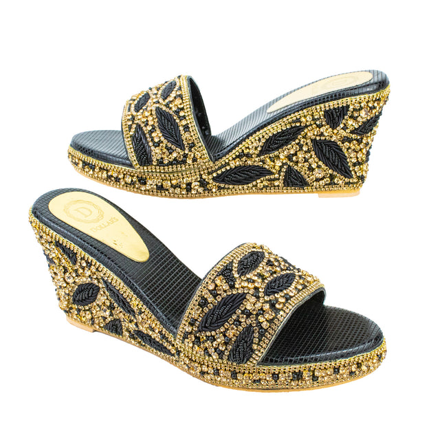 Handcrafted Black Elegant Wedge Flat Sandals