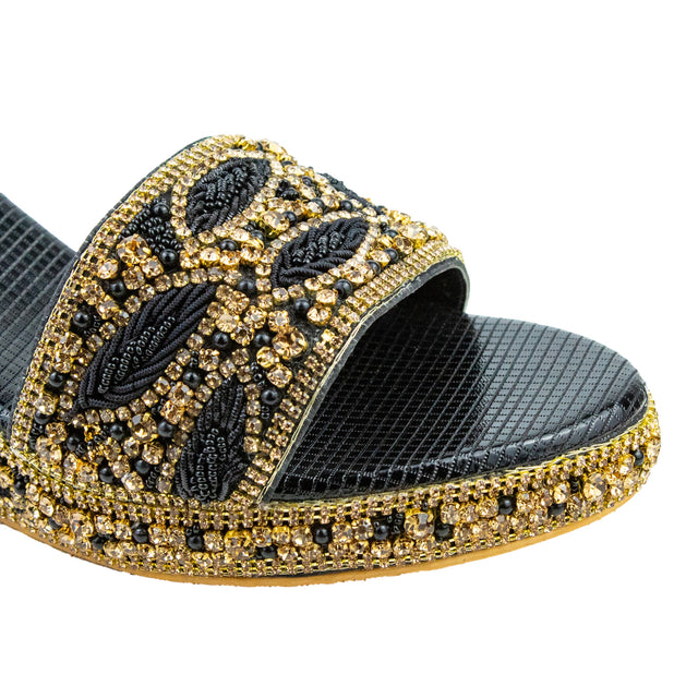 Handcrafted Black Elegant Wedge Flat Sandals