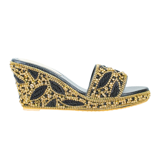 Handcrafted Black Elegant Wedge Flat Sandals
