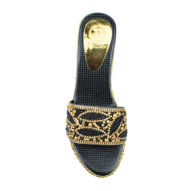 Handcrafted Black Elegant Wedge Flat Sandals