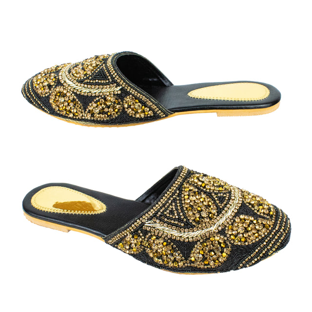 Feminine-chic Black Flat Slippers