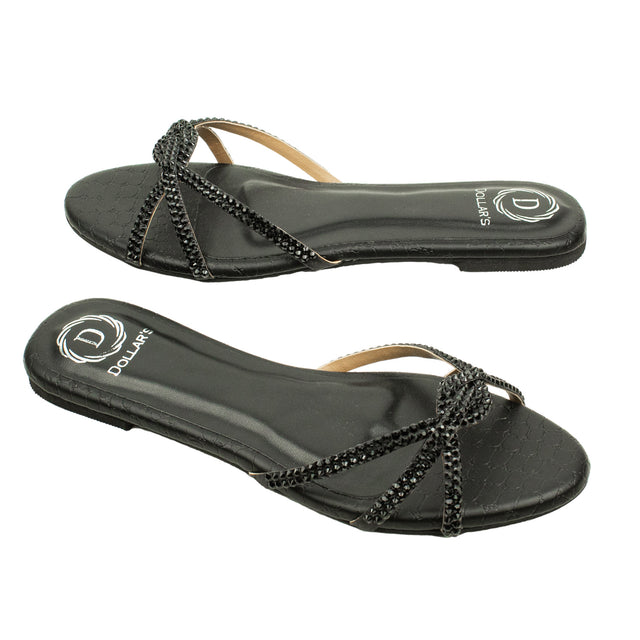 Amal Handmade Black Flat Slippers