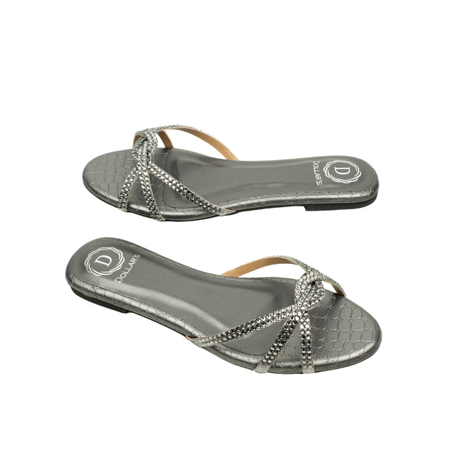 Amal Refined Grey Flat Slippers