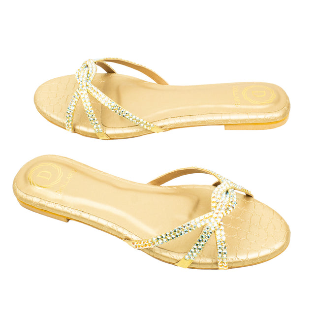 Amal Statement Glitter Gold Flat Slippers