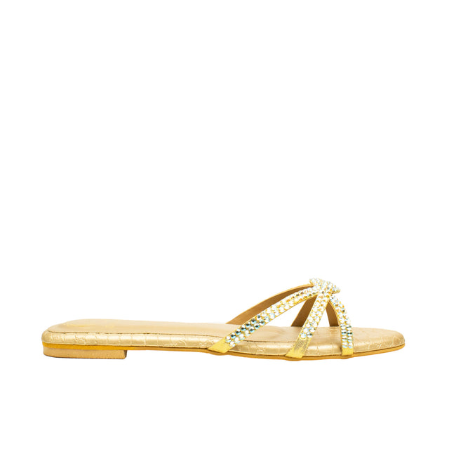 Amal Statement Glitter Gold Flat Slippers