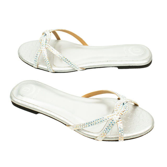 Amal Bold Glitter Silver Flat Slippers