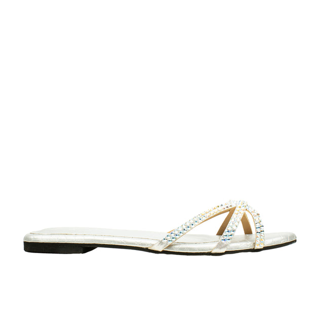 Amal Bold Glitter Silver Flat Slippers