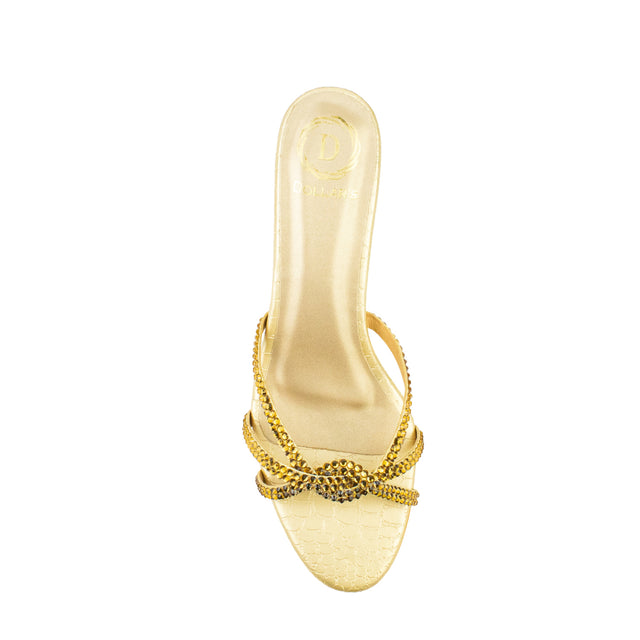 Amal Couture-inspired Gold Pencil Heel Sandals