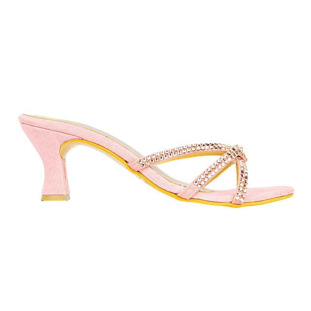 Amal Iconic-fit Denim Rose Pencil Heel Sandals