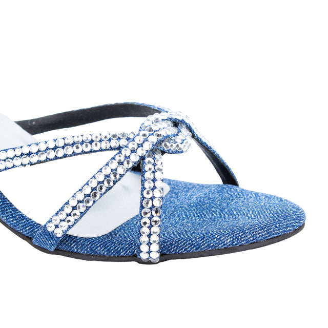 Amal Stylish Denim Silver Pencil Heel Sandals