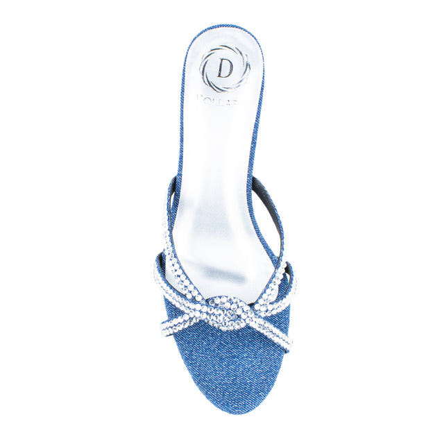 Amal Stylish Denim Silver Pencil Heel Sandals