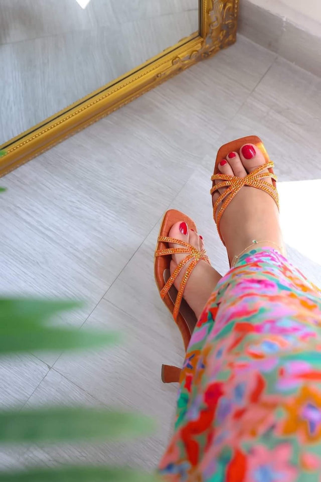 Zoya Handmade Orange Pencil Heel Sandals