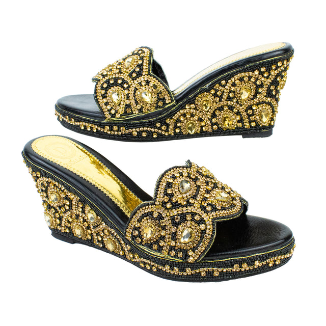 Handcrafted Black Elegant Wedge Flat Sandals
