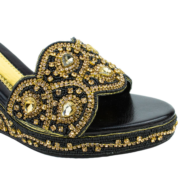 Handcrafted Black Elegant Wedge Flat Sandals
