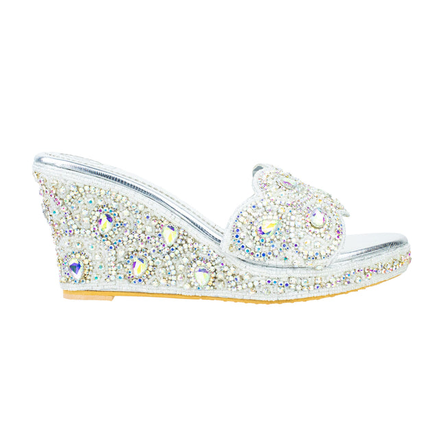 Handcrafted Glitter Silver Wedge Sandals