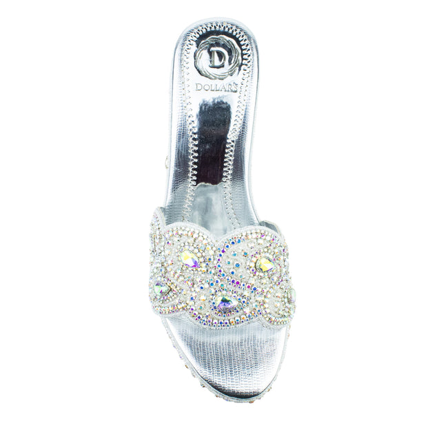 Handcrafted Glitter Silver Wedge Sandals