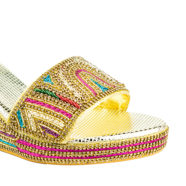 Handcrafted Gold Multicolour Wedge Heel Sandals