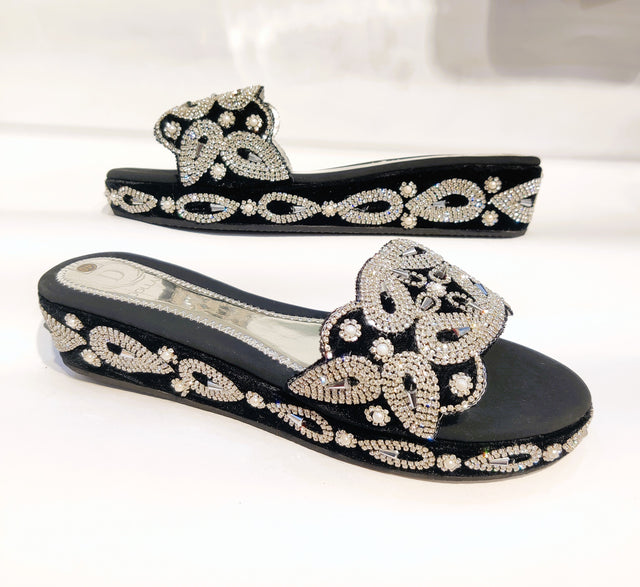 Silver Crystal Embellished Elegant Heel sandals Handcrafted Wedge