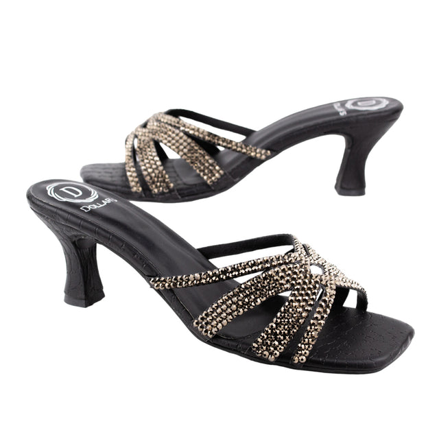 Sadaf Elevated Slate Black Pencil Heel Sandals