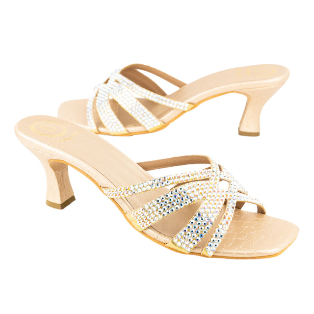 Sadaf Luxurious Gold Pencil Heel Sandals