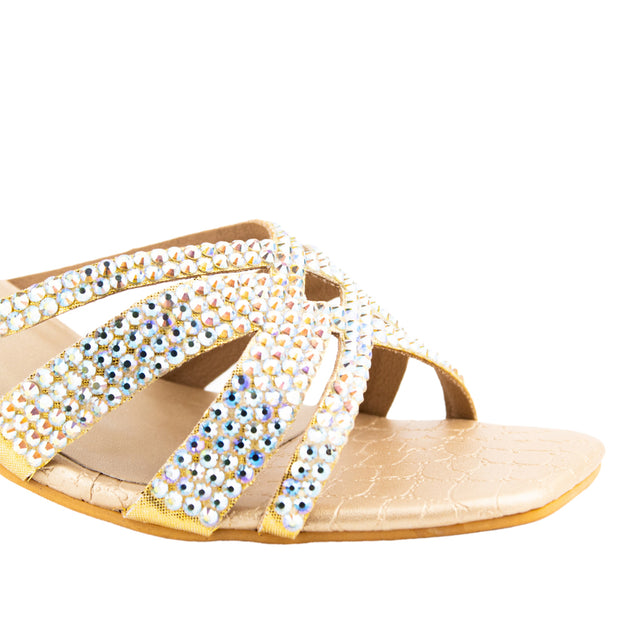 Sadaf Luxurious Gold Pencil Heel Sandals