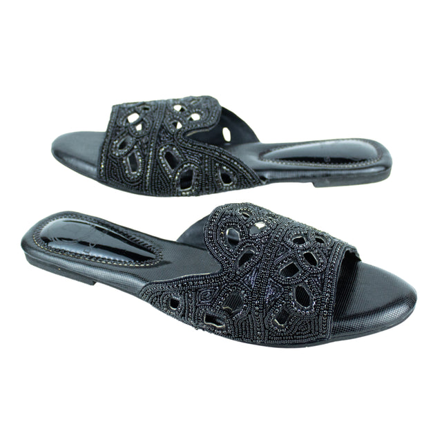 Bold Black Flat Slippers
