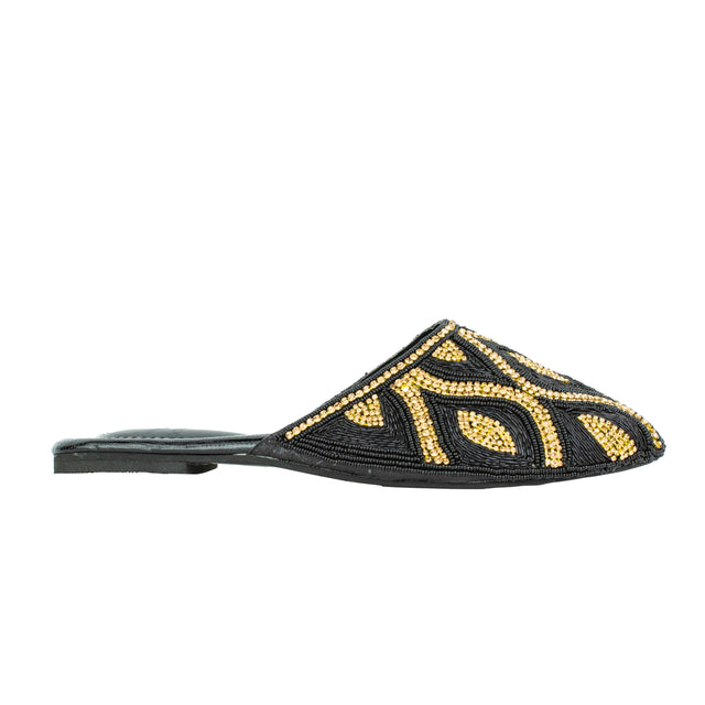 Handmade Black Flat Slippers