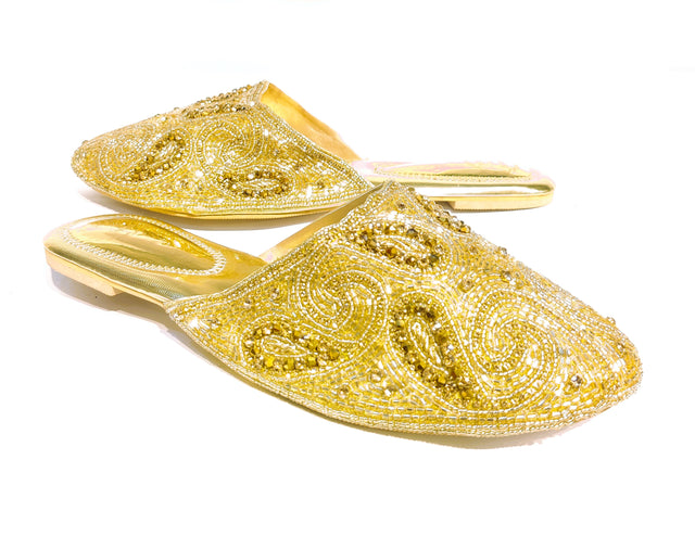 Couture-inspired Gold Flat Slippers