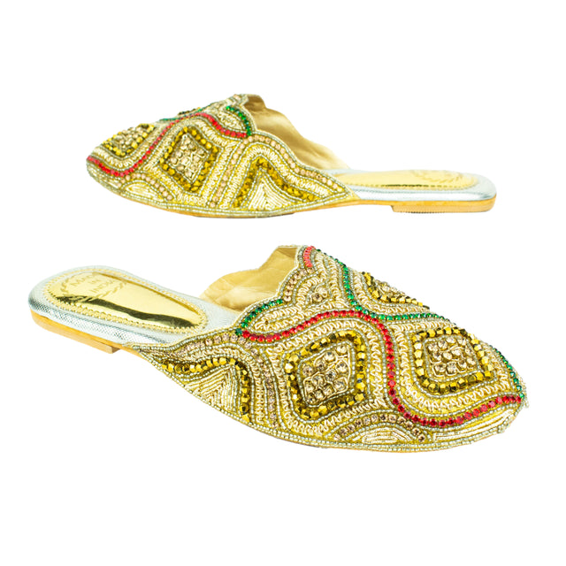 Elevated Gold Multicolour Flat Slippers