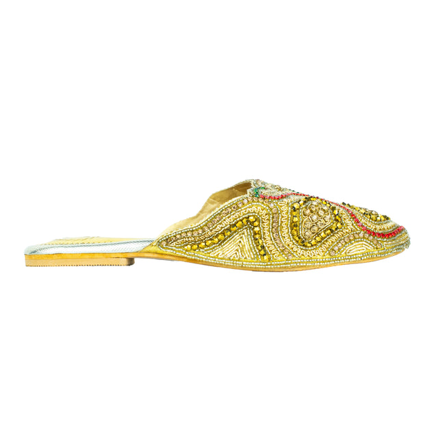 Elevated Gold Multicolour Flat Slippers