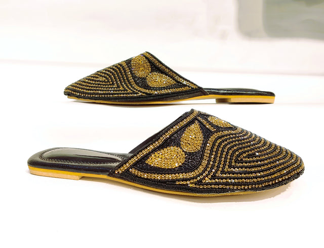 Couture-inspired Black Flat Slippers