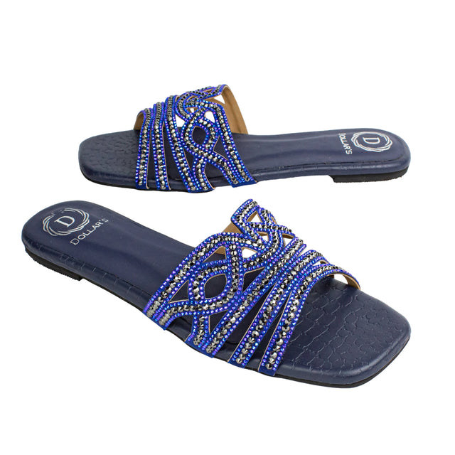 Samira Statement Navy Blue Flat Slippers