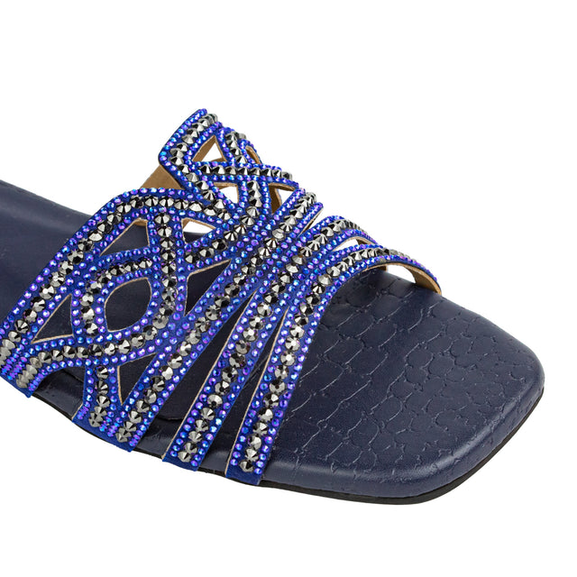 Samira Statement Navy Blue Flat Slippers