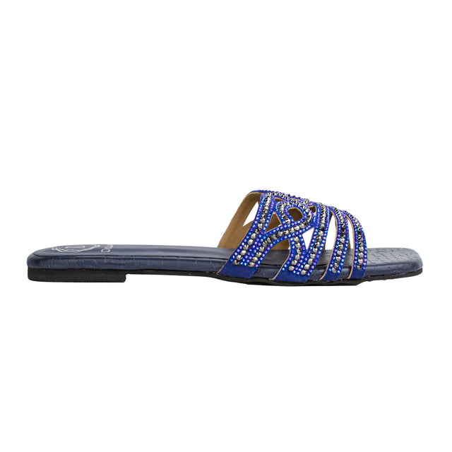 Samira Statement Navy Blue Flat Slippers