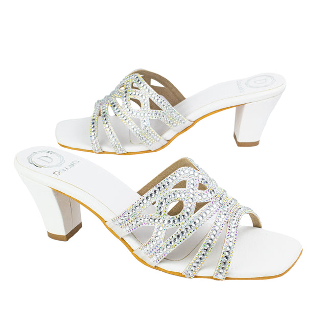 Samira Striking White Block Heel Sandals