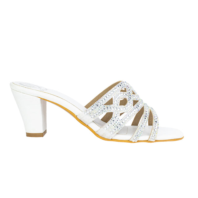 Samira Striking White Block Heel Sandals