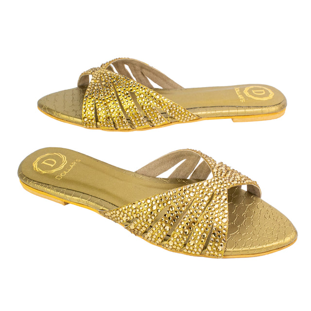 Noor Handcrafted Bronze Flat Slippers