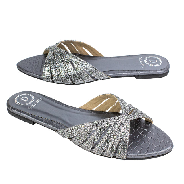 Noor Chic Grey Flat Slippers