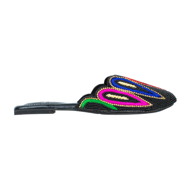 Contemporary Black Multicolour Flat Slippers