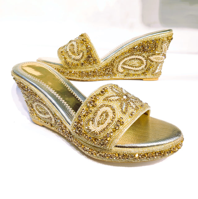 Handcrafted Gold Wedge Sandals