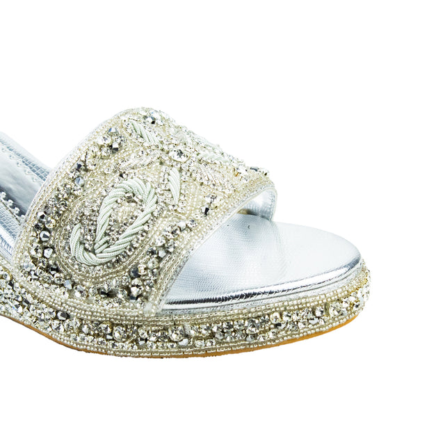 Silver Crystal Embellished Elegant Heel sandals Handcrafted Wedge