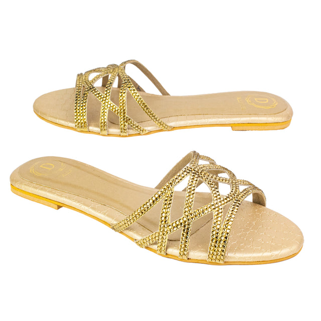 Maha Striking Gold Flat Slippers