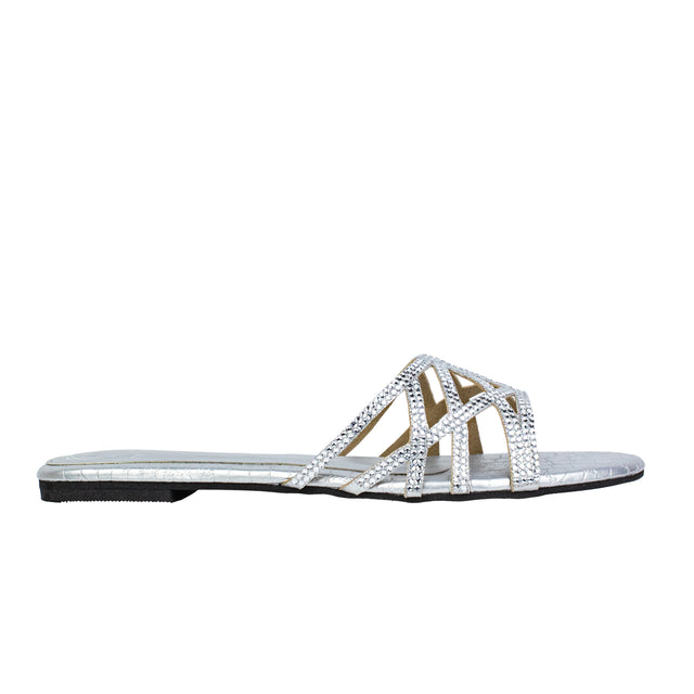Maha Handcrafted Silver Flat Slippers