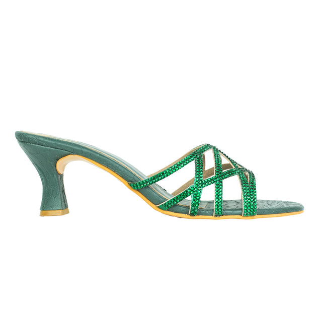 Maha Polished Green Pencil Heel Sandals