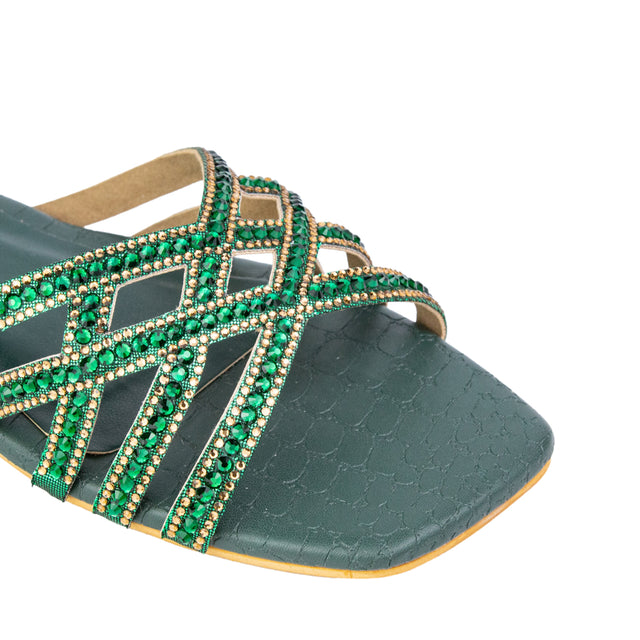Feminine-chic Green Flat Slippers